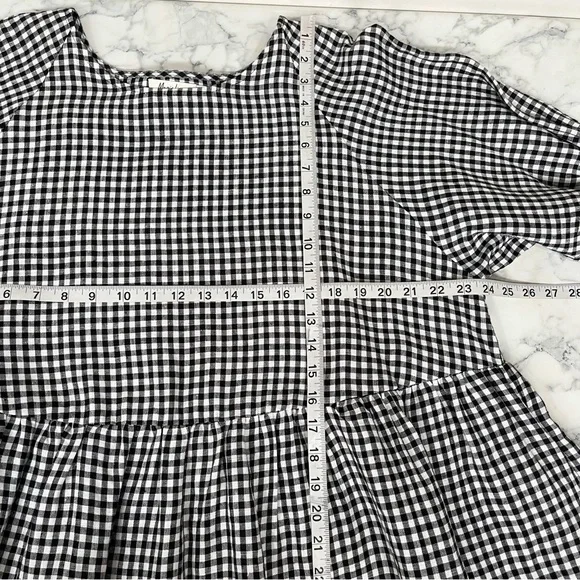 Magic Linen Voluminous Linen Ruffle Sleeve Babydoll Dress Black White Gingham - Picture 10 of 14
